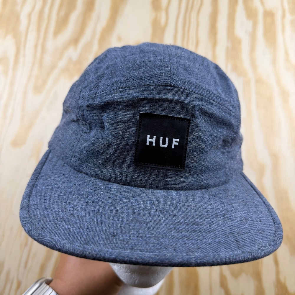 HUF 5 Panel Camper Hat Blue Chambray Box Logo Adjustable Strapback Skate Cap